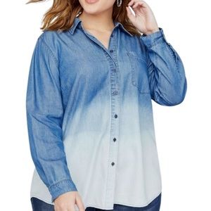Lane Bryant Womens Button Up Shirt Plus Size 18 20 Blue White Dip Dye Ombre
